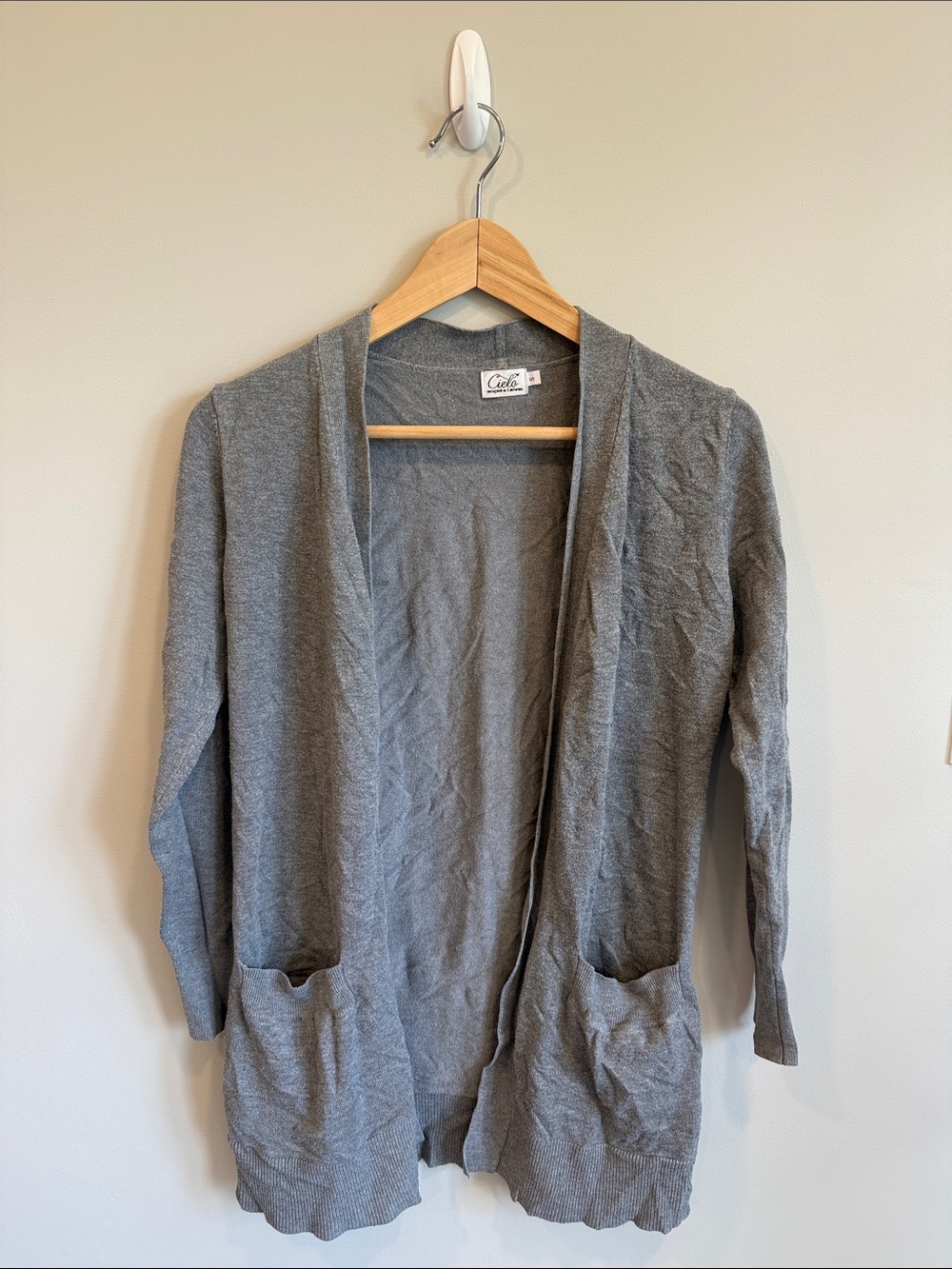 Cielo Women's Gray Open-Front Cardigan with Front Pockets